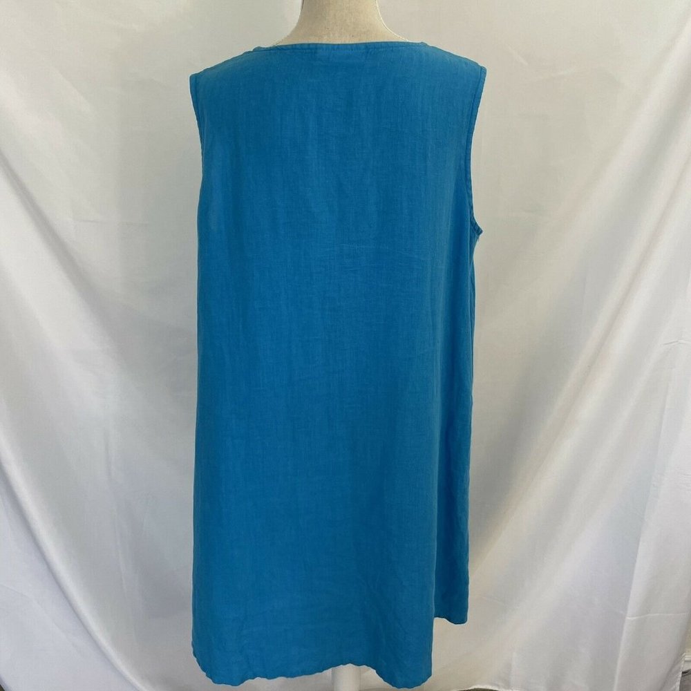 Bryn Walker Linen Blue Midi Dress LARGE Sleeveless Ruffle Front Lagenlook - Picture 4 of 7